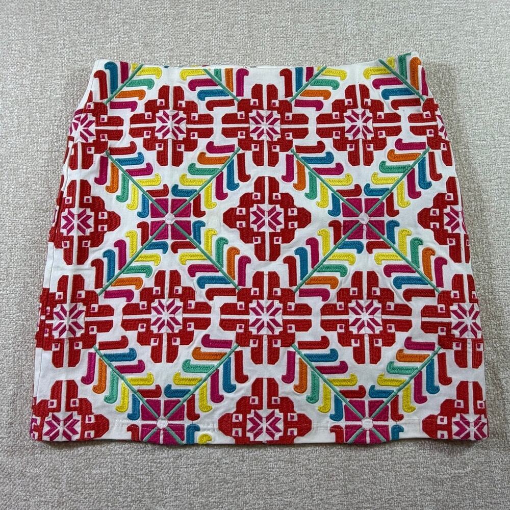 J Marie Women M Red White Embroidered Mini Summer Skirt Boho Festival Casual